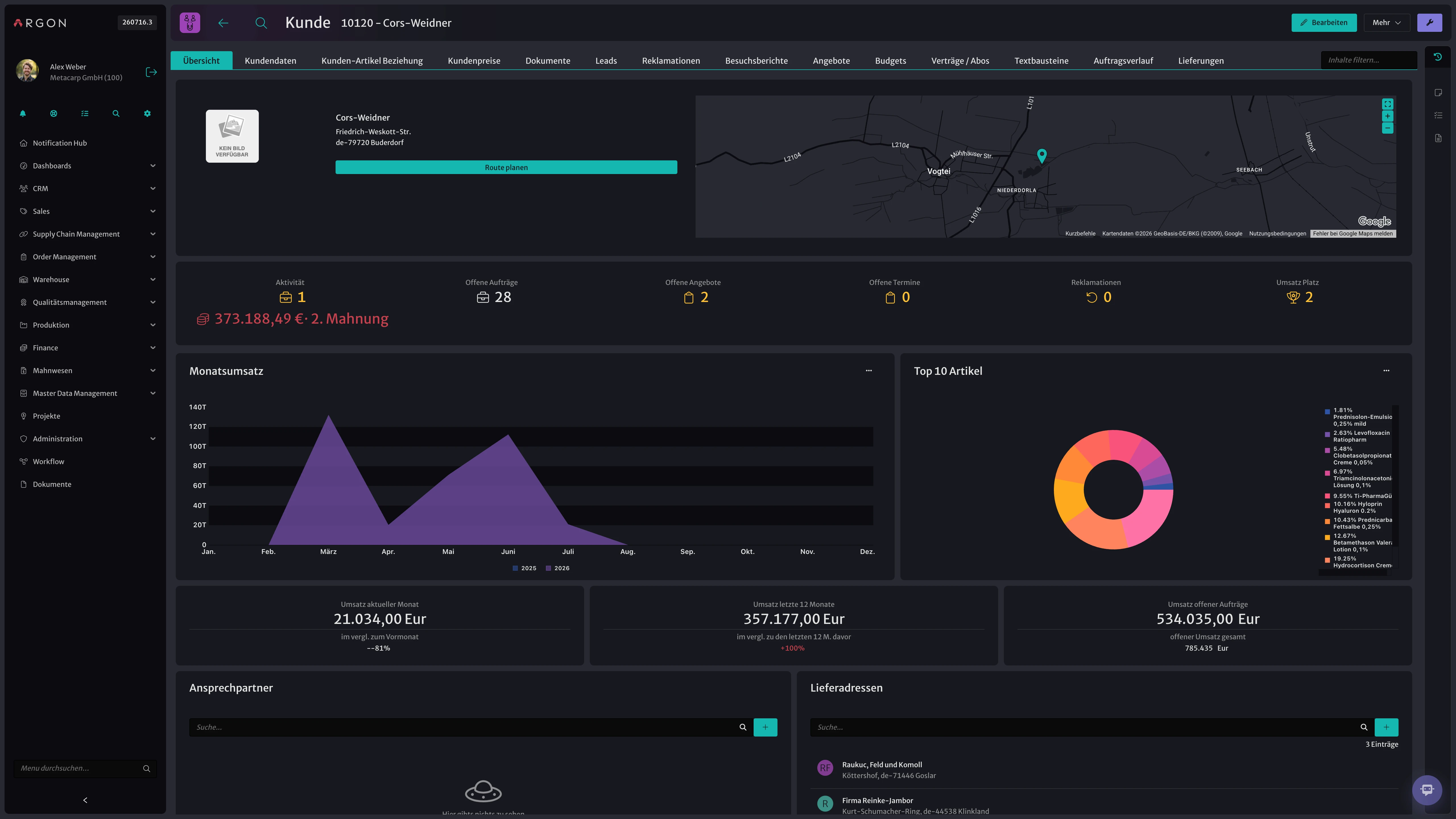 Argon-Screenshot: Kunden-Dashboard
