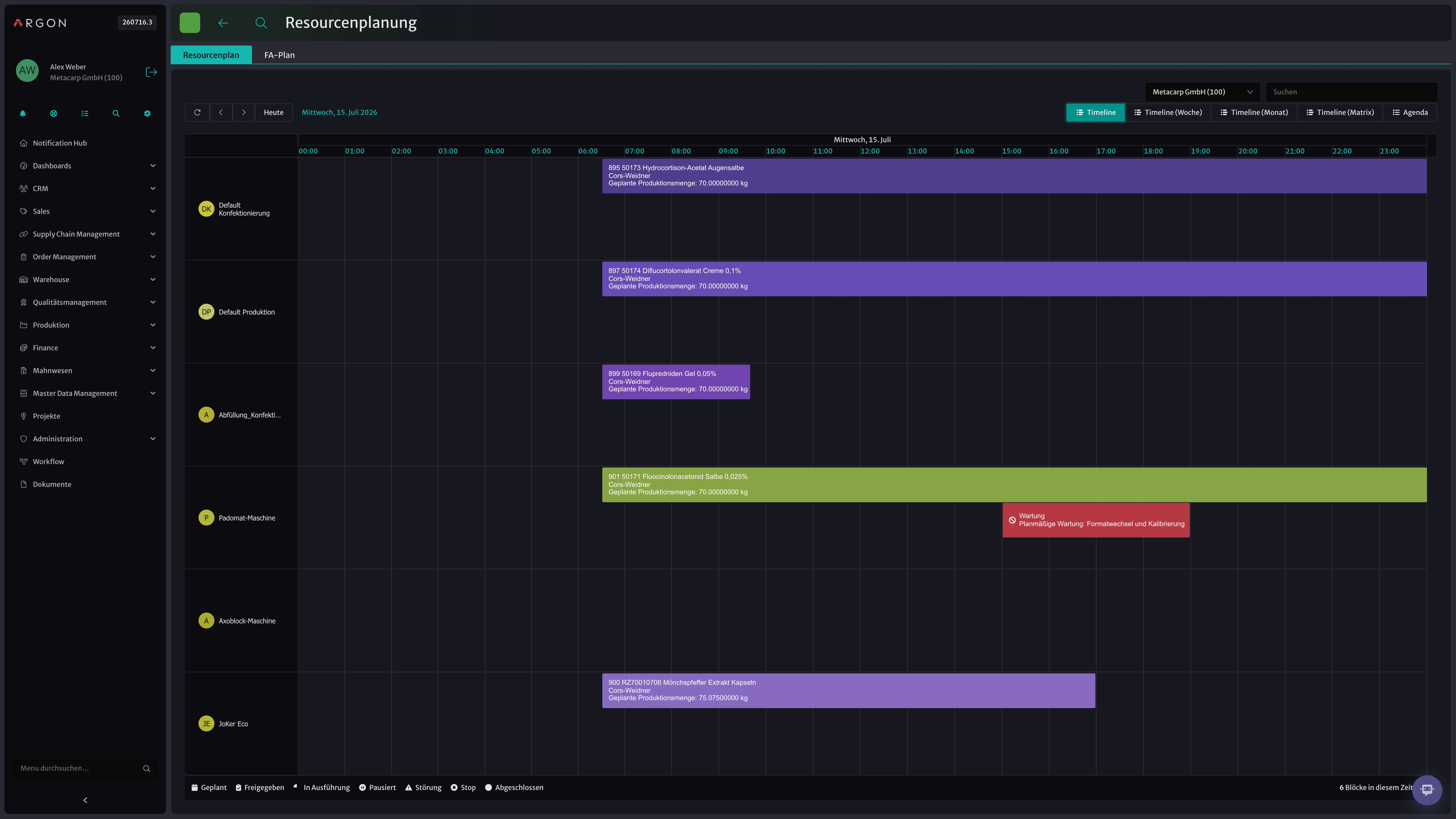 Argon-Screenshot: Ressourcen- & Kapazitätsplanung