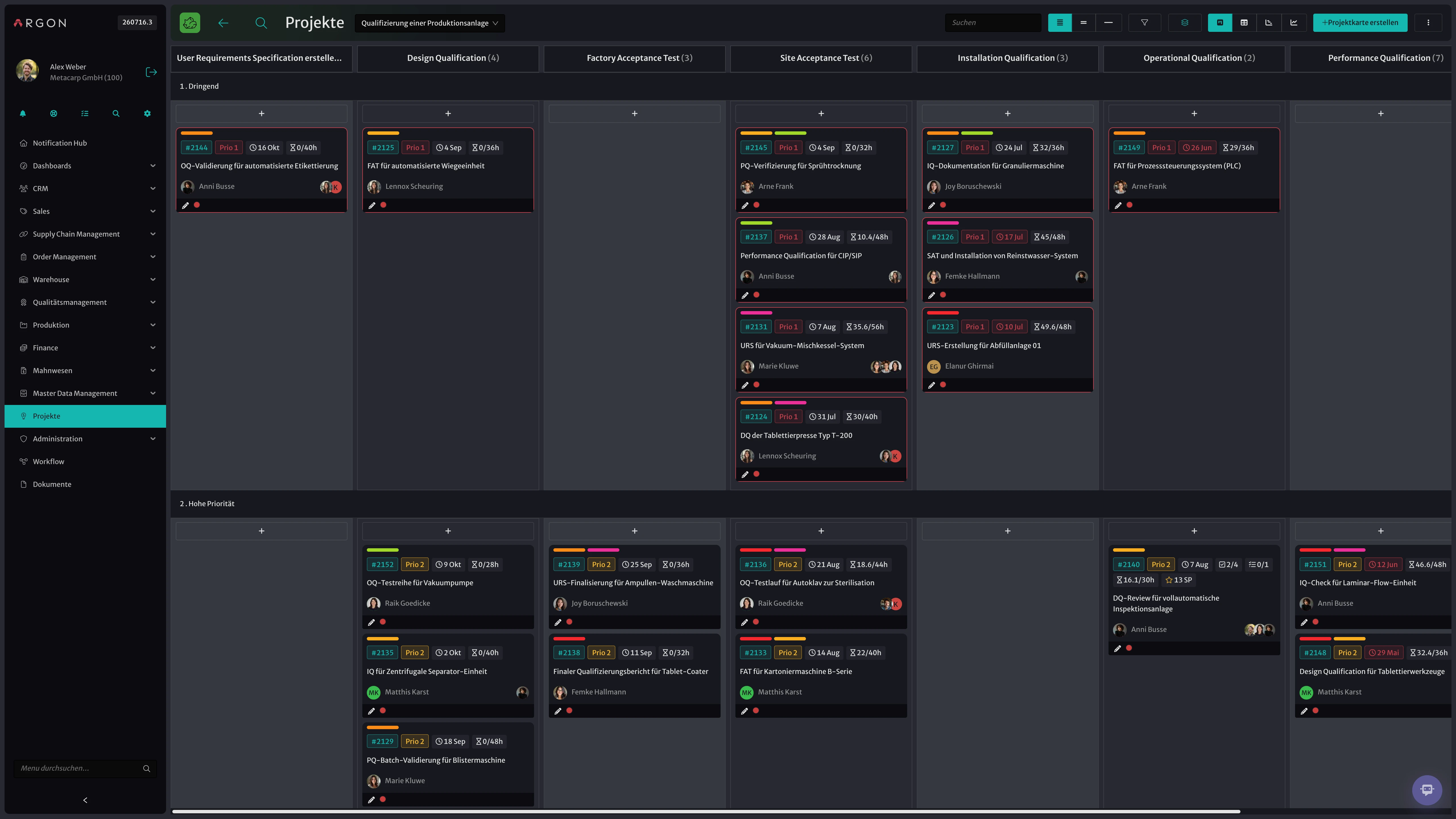Argon-Screenshot: Projektplanung