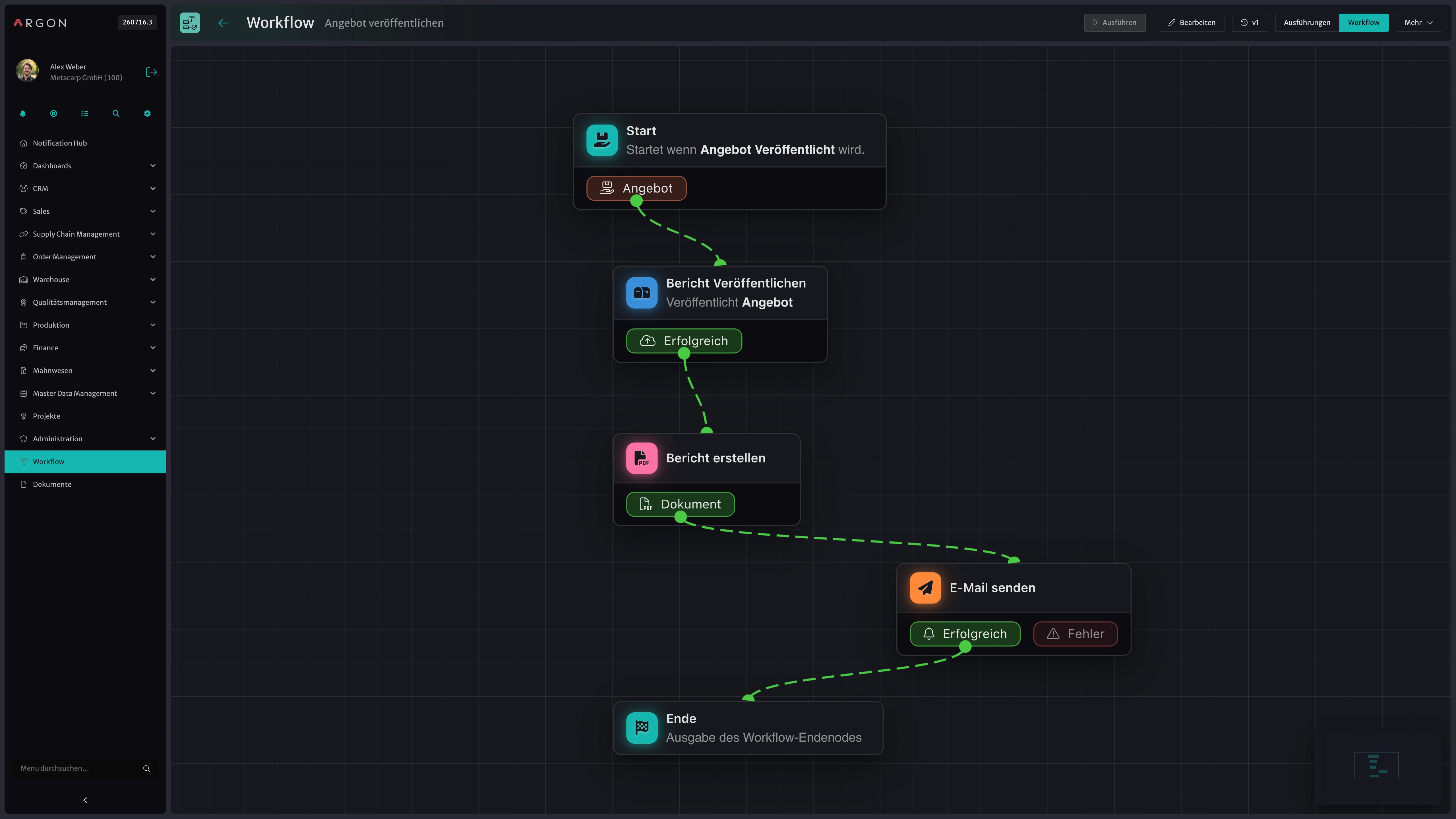 Argon-Screenshot: Visueller Workflow-Builder