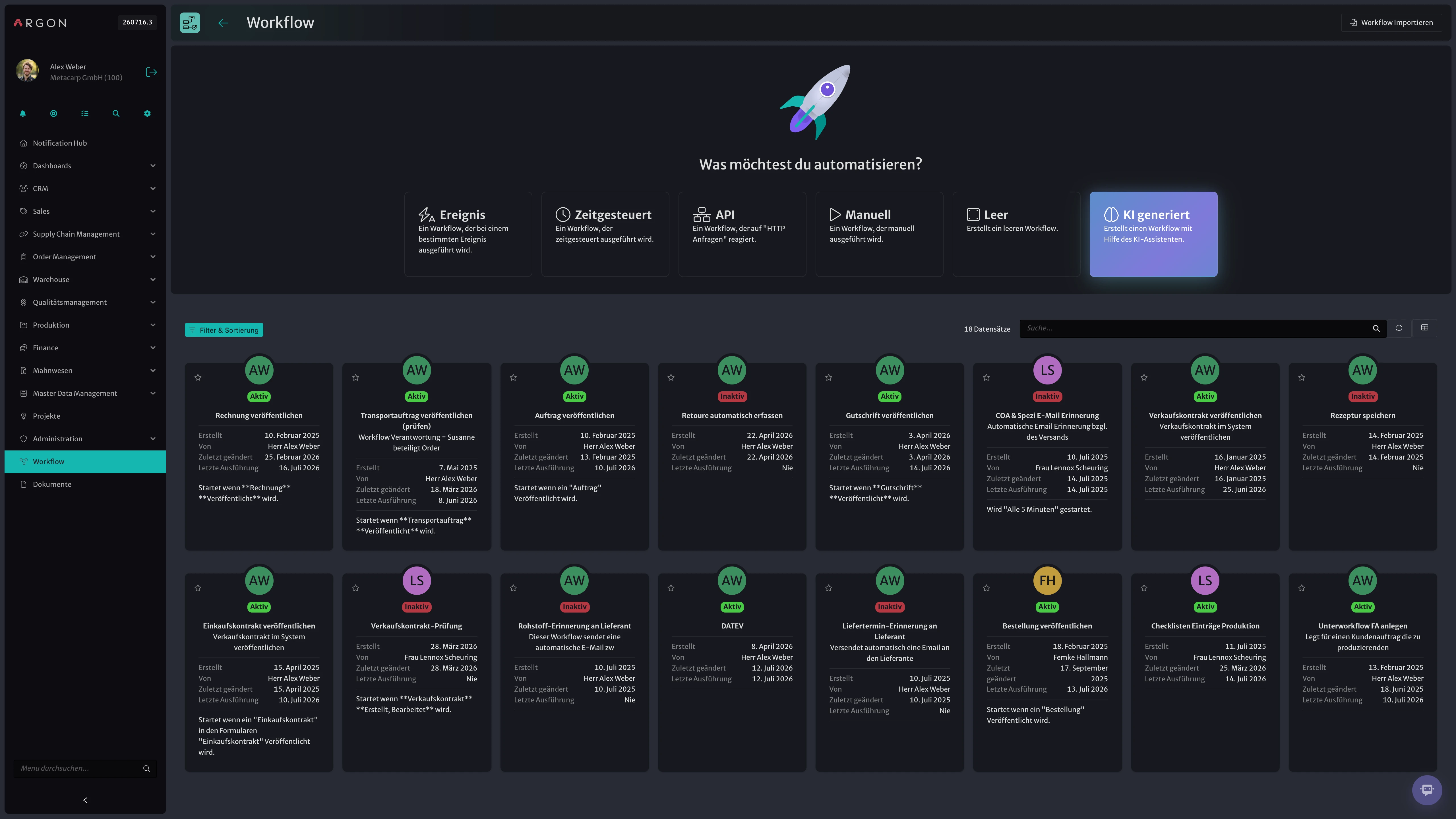 Argon-Screenshot: Workflow-Übersicht